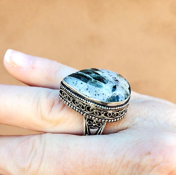 New Green Tourmaline In Quartz 925 Silver Ring. - Picture 4 of 16